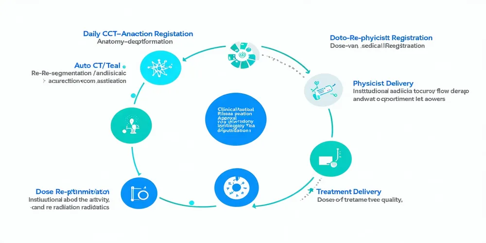 Adaptive radiation therapy daily re-planning workflow diagram with anatomy deformation steps