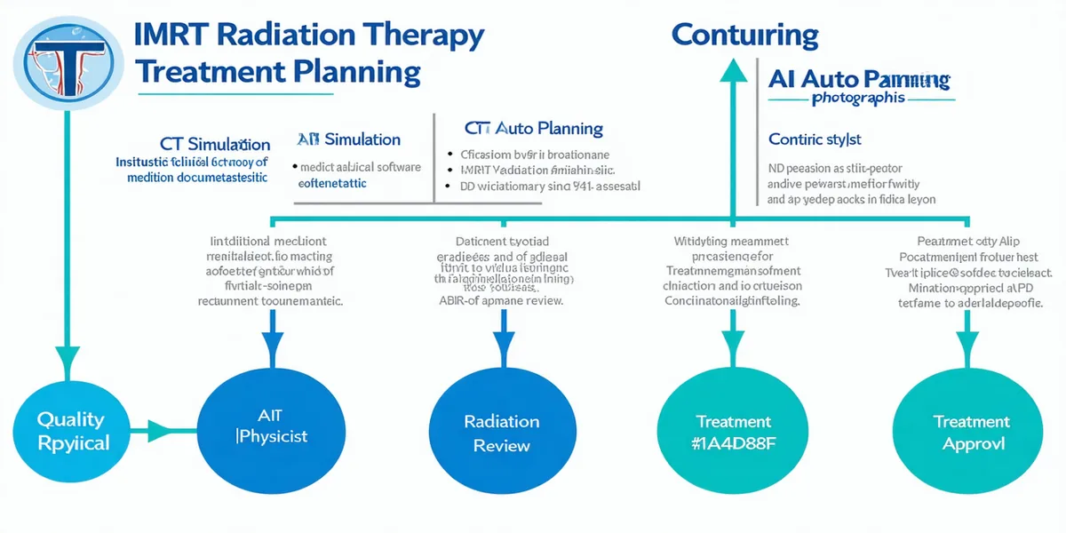 IMRT treatment planning workflow diagram: CT simulation to auto-planning to physicist review to final approval